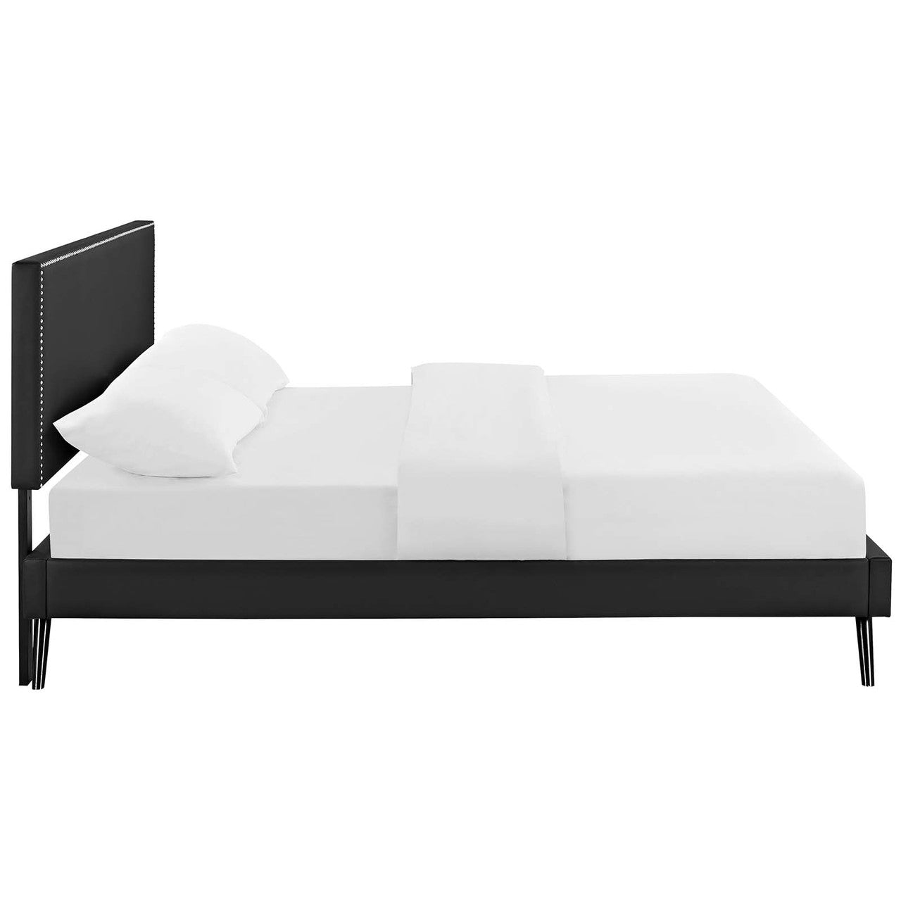 Macie Full Vinyl Platform Bed with Round Splayed Legs, Full Size, Faux Vinyl Leather, Black, 14647