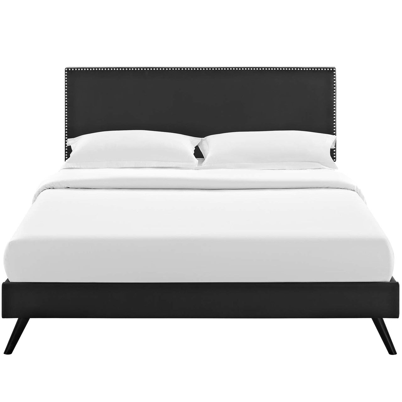 Macie Full Vinyl Platform Bed with Round Splayed Legs, Full Size, Faux Vinyl Leather, Black, 14647