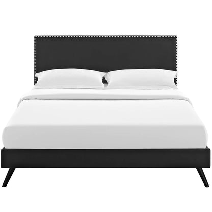 Macie Full Vinyl Platform Bed with Round Splayed Legs, Full Size, Faux Vinyl Leather, Black, 14647