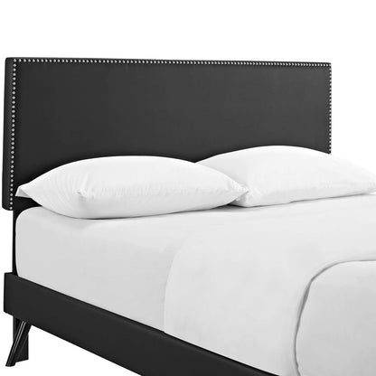 Macie Full Vinyl Platform Bed with Round Splayed Legs, Full Size, Faux Vinyl Leather, Black, 14647