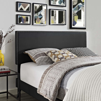 Macie Full Vinyl Platform Bed with Round Splayed Legs, Full Size, Faux Vinyl Leather, Black, 14647