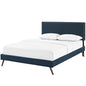 Macie Full Fabric Platform Bed with Round Splayed Legs, Full Size, Fabric, Navy Blue, 14649