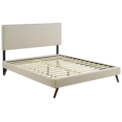 Macie Full Fabric Platform Bed with Round Splayed Legs, Full Size, Fabric, Beige, 14650
