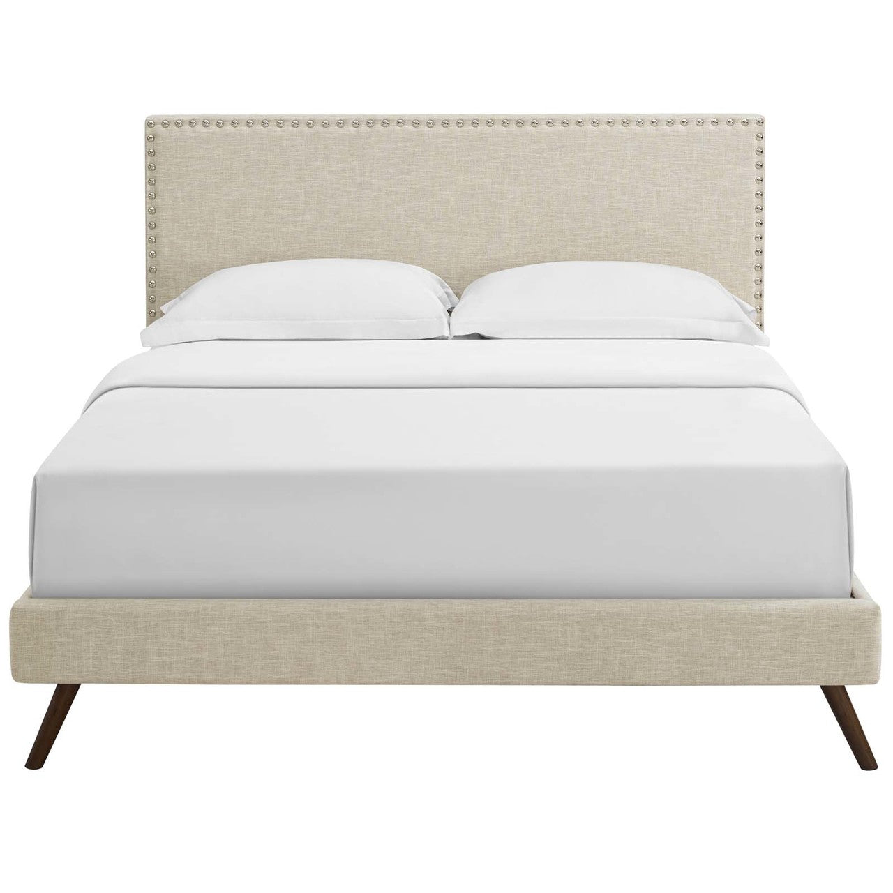 Macie Full Fabric Platform Bed with Round Splayed Legs, Full Size, Fabric, Beige, 14650