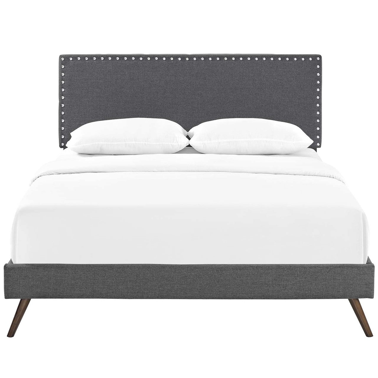 Macie Full Fabric Platform Bed with Round Splayed Legs, Full Size, Fabric, Grey Gray, 14651