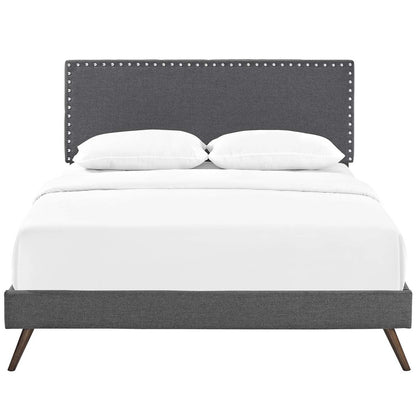 Macie Full Fabric Platform Bed with Round Splayed Legs, Full Size, Fabric, Grey Gray, 14651