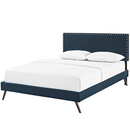Macie Queen Fabric Platform Bed with Round Splayed Legs, Queen Size, Fabric, Navy Blue, 14654