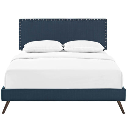 Macie Queen Fabric Platform Bed with Round Splayed Legs, Queen Size, Fabric, Navy Blue, 14654