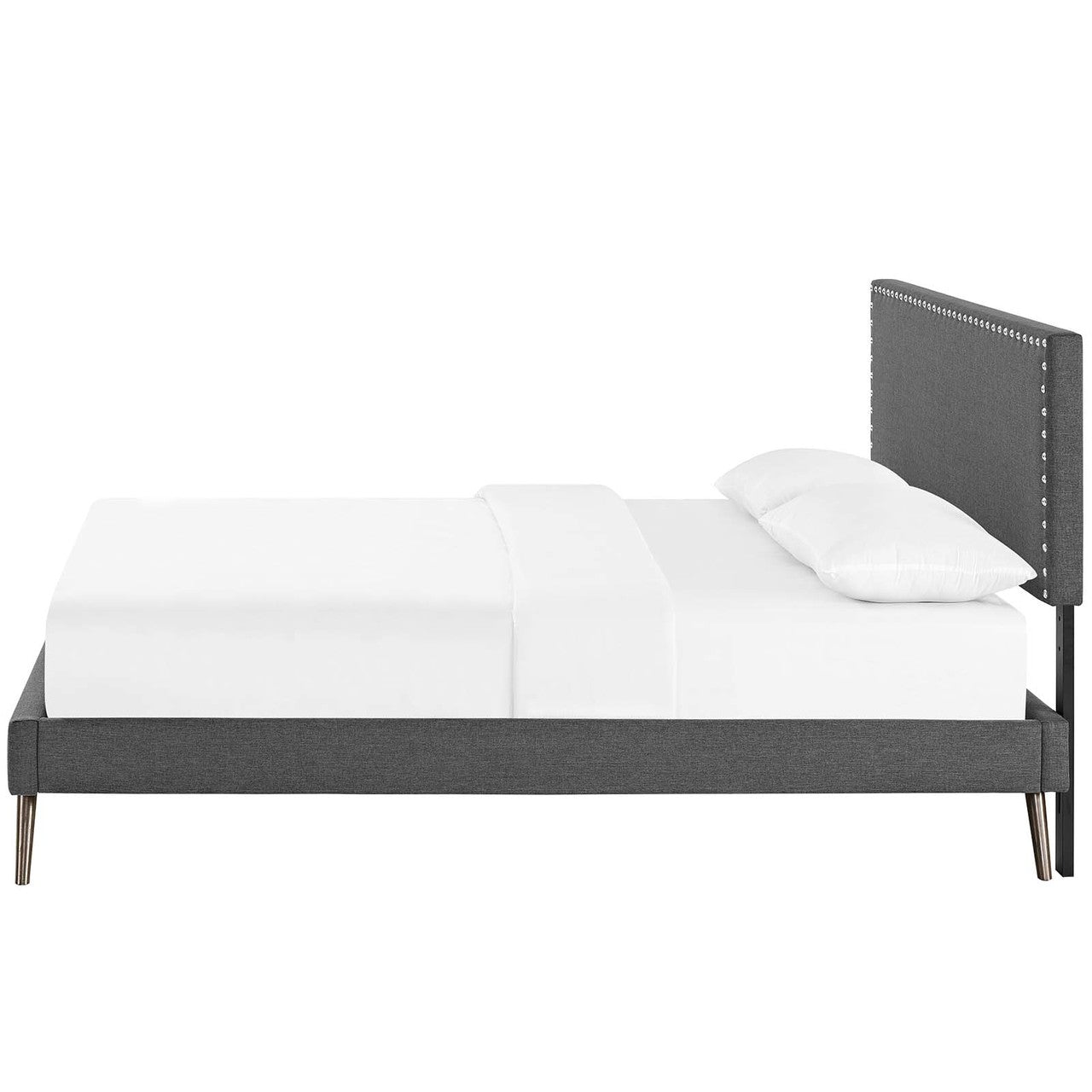 Macie Queen Fabric Platform Bed with Round Splayed Legs, Queen Size, Fabric, Grey Gray, 14656