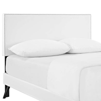 Macie King Vinyl Platform Bed with Round Splayed Legs, King Size, Faux Vinyl Leather, White, 14658
