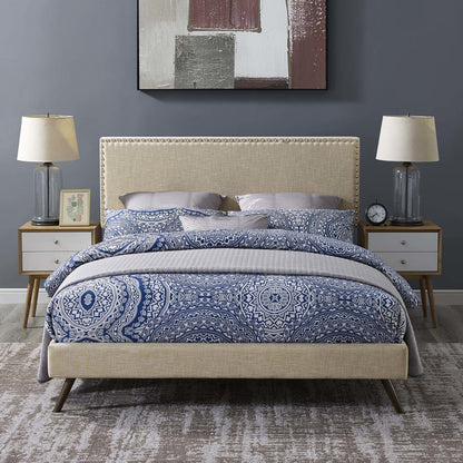 Macie King Fabric Platform Bed with Round Splayed Legs, King Size, Fabric, Beige, 14660