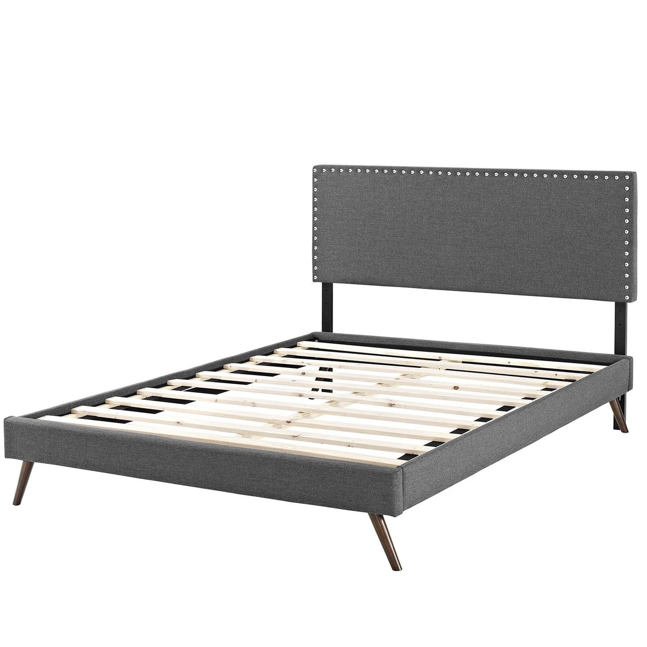 Macie King Fabric Platform Bed with Round Splayed Legs, King Size, Fabric, Grey Gray, 14661