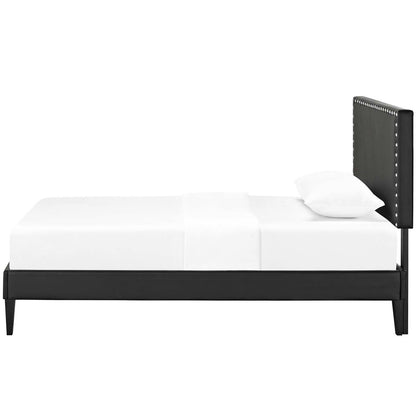 Macie Twin Vinyl Platform Bed with Squared Tapered Legs, Twin Size, Faux Vinyl Leather, Black, 14662