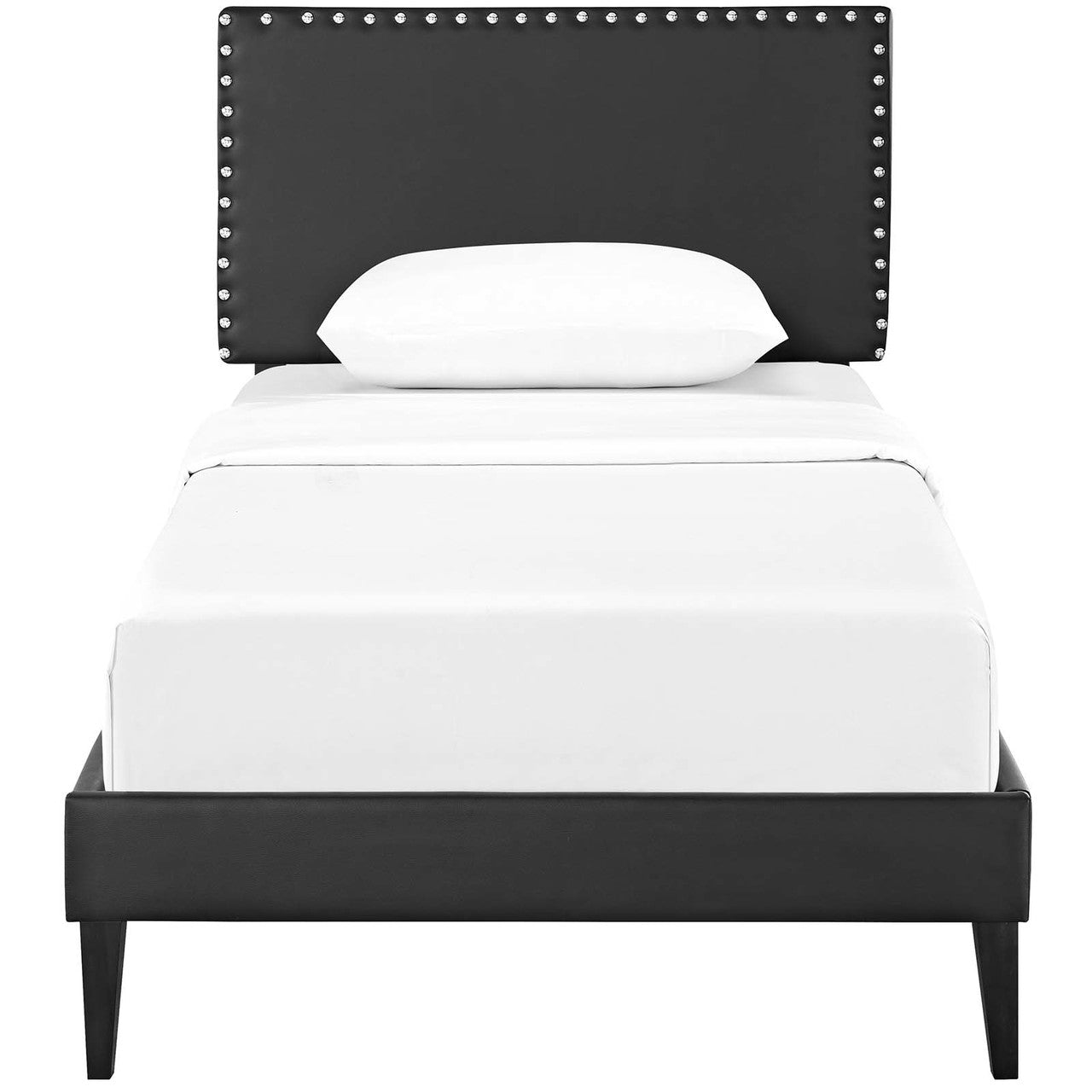 Macie Twin Vinyl Platform Bed with Squared Tapered Legs, Twin Size, Faux Vinyl Leather, Black, 14662