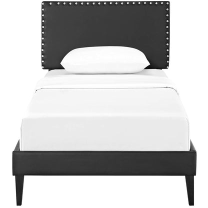Macie Twin Vinyl Platform Bed with Squared Tapered Legs, Twin Size, Faux Vinyl Leather, Black, 14662
