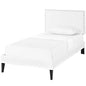 Macie Twin Vinyl Platform Bed with Squared Tapered Legs, Twin Size, Faux Vinyl Leather, White, 14663