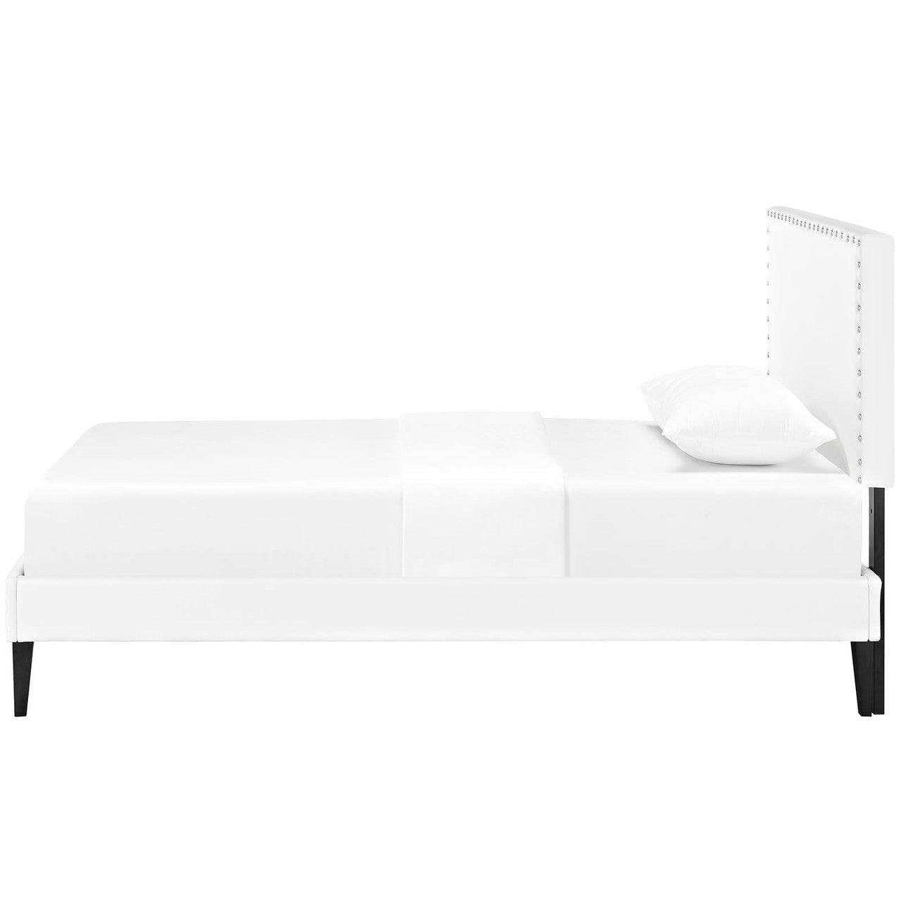 Macie Twin Vinyl Platform Bed with Squared Tapered Legs, Twin Size, Faux Vinyl Leather, White, 14663