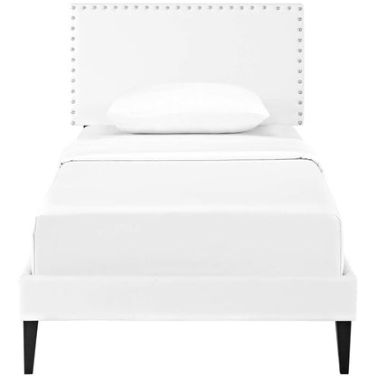 Macie Twin Vinyl Platform Bed with Squared Tapered Legs, Twin Size, Faux Vinyl Leather, White, 14663