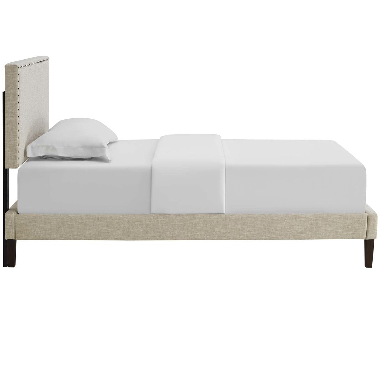 Macie Twin Fabric Platform Bed with Squared Tapered Legs, Twin Size, Fabric, Beige, 14665