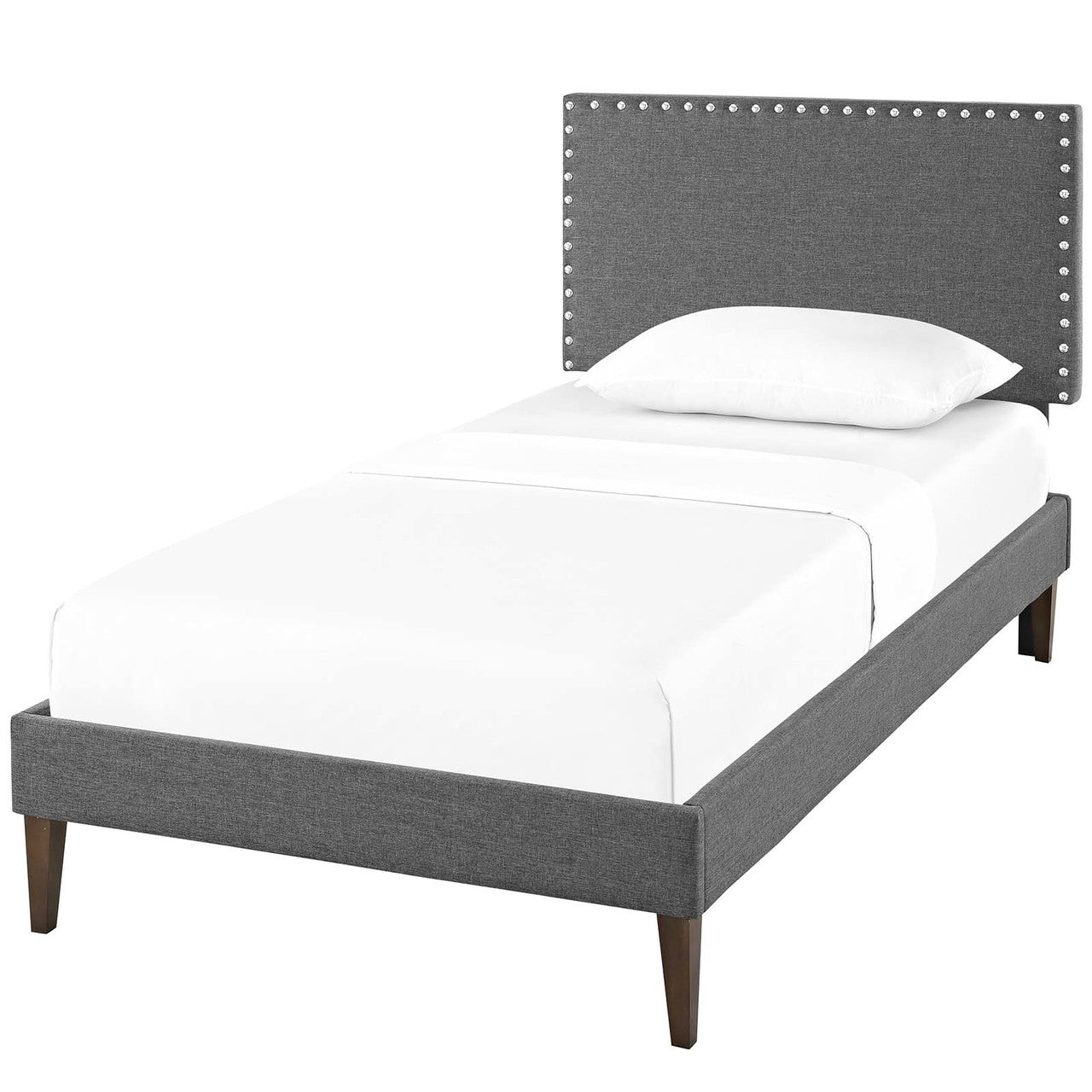 Macie Twin Fabric Platform Bed with Squared Tapered Legs, Twin Size, Fabric, Grey Gray, 14666