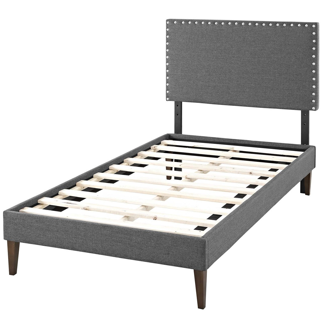 Macie Twin Fabric Platform Bed with Squared Tapered Legs, Twin Size, Fabric, Grey Gray, 14666