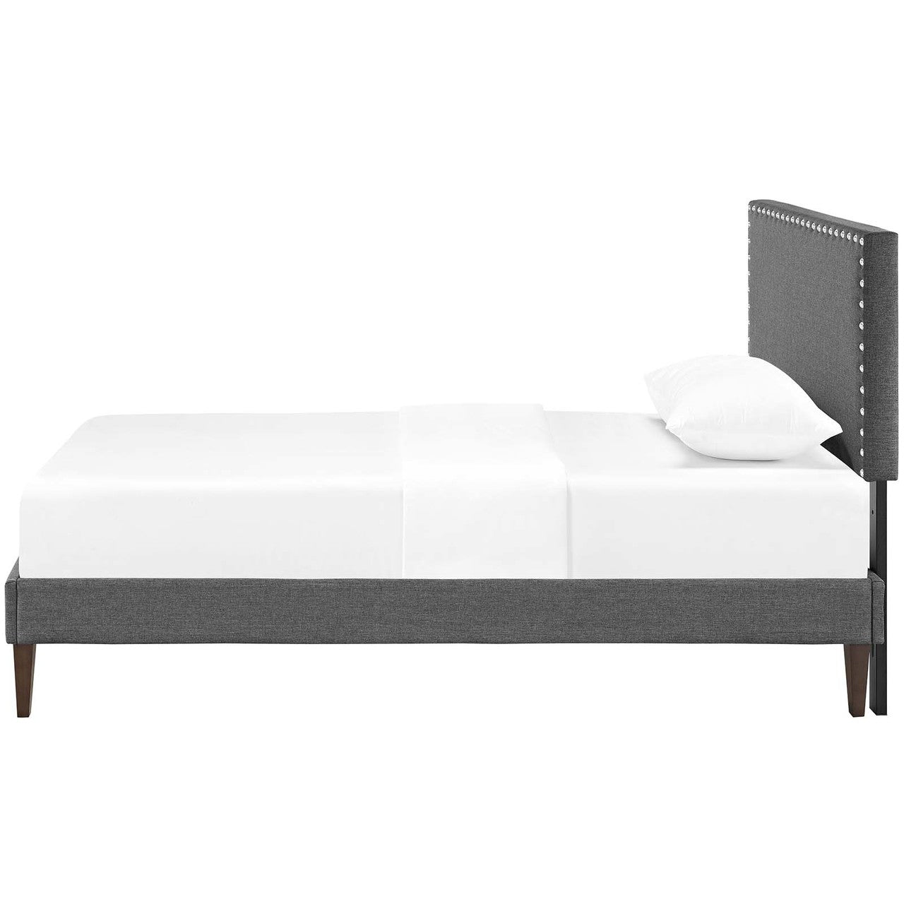 Macie Twin Fabric Platform Bed with Squared Tapered Legs, Twin Size, Fabric, Grey Gray, 14666