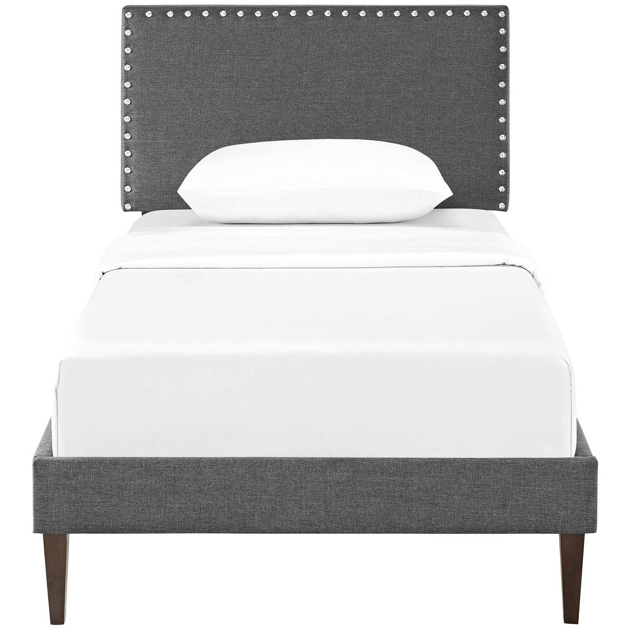 Macie Twin Fabric Platform Bed with Squared Tapered Legs, Twin Size, Fabric, Grey Gray, 14666