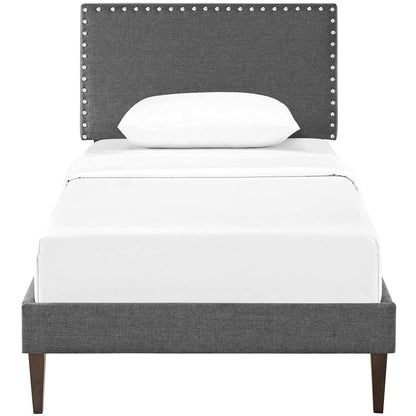 Macie Twin Fabric Platform Bed with Squared Tapered Legs, Twin Size, Fabric, Grey Gray, 14666