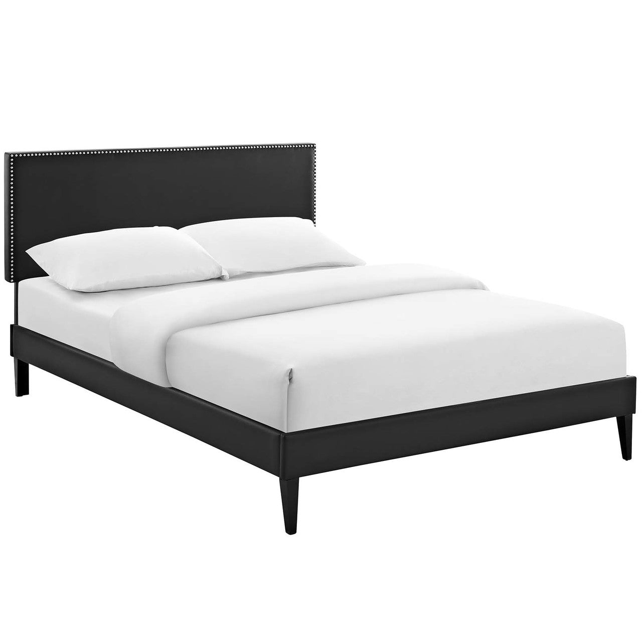Macie Full Vinyl Platform Bed with Squared Tapered Legs, Full Size, Faux Vinyl Leather, Black, 14667
