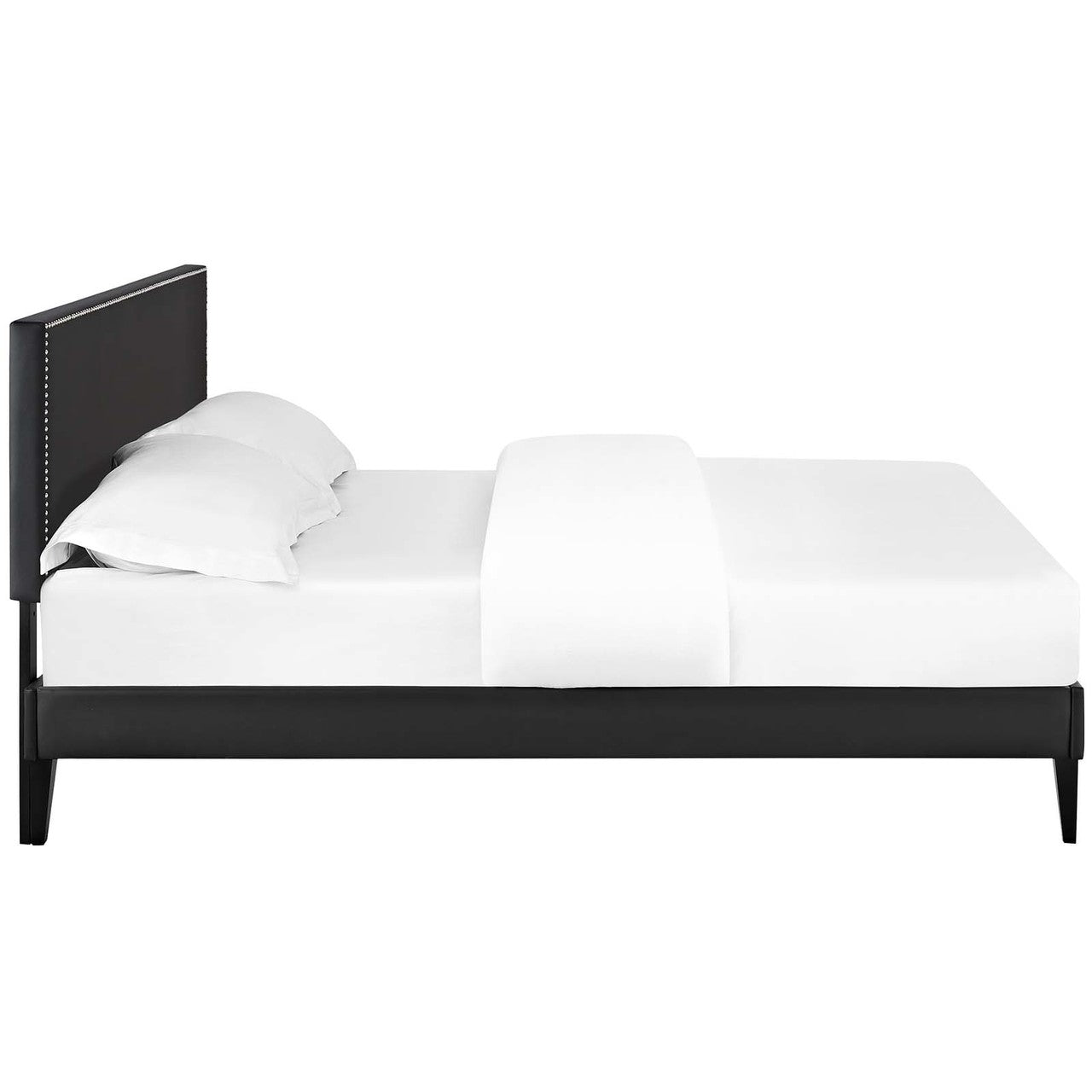 Macie Full Vinyl Platform Bed with Squared Tapered Legs, Full Size, Faux Vinyl Leather, Black, 14667