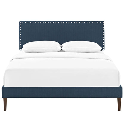 Macie Full Fabric Platform Bed with Squared Tapered Legs, Full Size, Fabric, Navy Blue, 14669