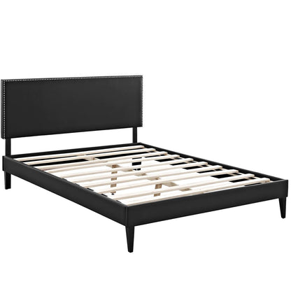 Macie Queen Vinyl Platform Bed with Squared Tapered Legs, Queen Size, Faux Vinyl Leather, Black, 14672