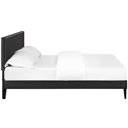 Macie Queen Vinyl Platform Bed with Squared Tapered Legs, Queen Size, Faux Vinyl Leather, Black, 14672