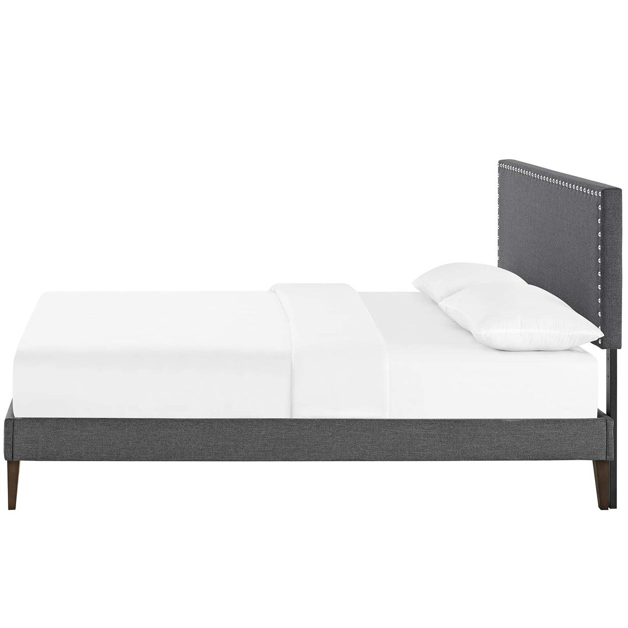 Macie Queen Fabric Platform Bed with Squared Tapered Legs, Queen Size, Fabric, Grey Gray, 14676