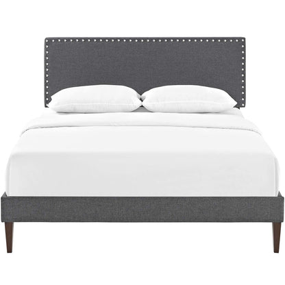 Macie Queen Fabric Platform Bed with Squared Tapered Legs, Queen Size, Fabric, Grey Gray, 14676