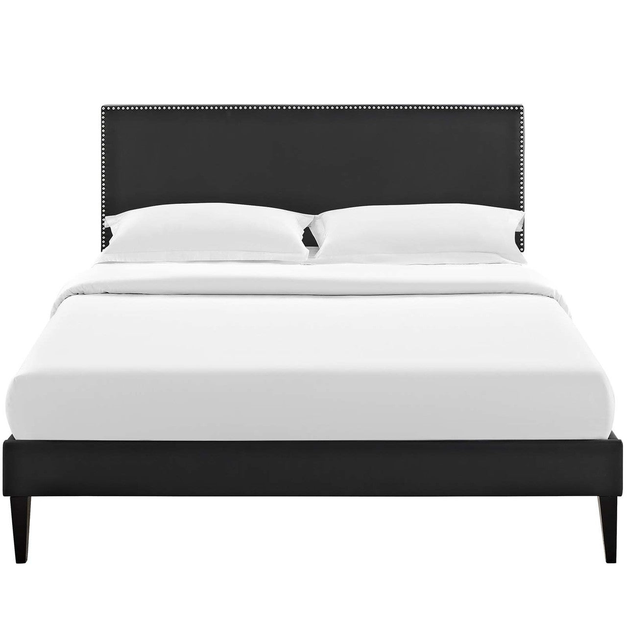 Macie King Vinyl Platform Bed with Squared Tapered Legs, King Size, Faux Vinyl Leather, Black, 14677