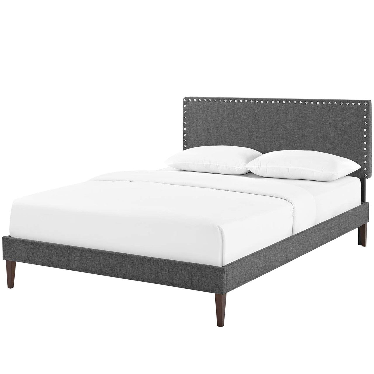 Macie King Fabric Platform Bed with Squared Tapered Legs, King Size, Fabric, Grey Gray, 14681