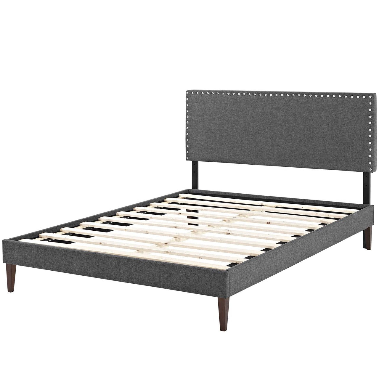 Macie King Fabric Platform Bed with Squared Tapered Legs, King Size, Fabric, Grey Gray, 14681