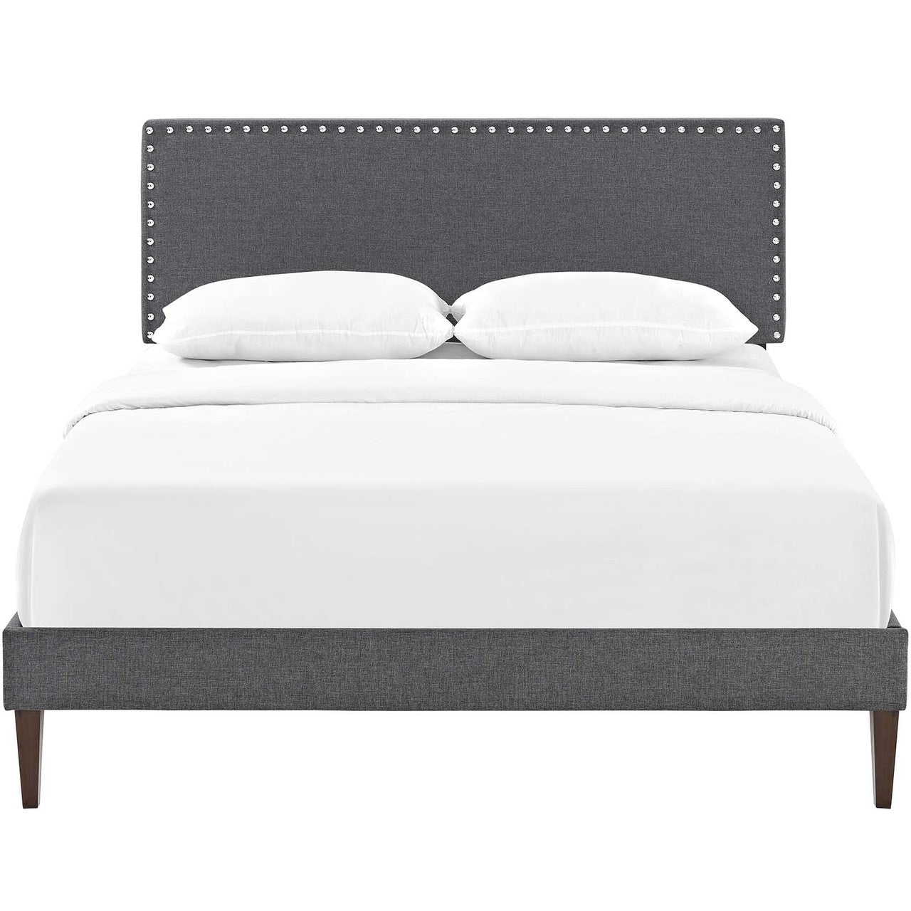 Macie King Fabric Platform Bed with Squared Tapered Legs, King Size, Fabric, Grey Gray, 14681