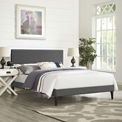 Macie King Fabric Platform Bed with Squared Tapered Legs, King Size, Fabric, Grey Gray, 14681