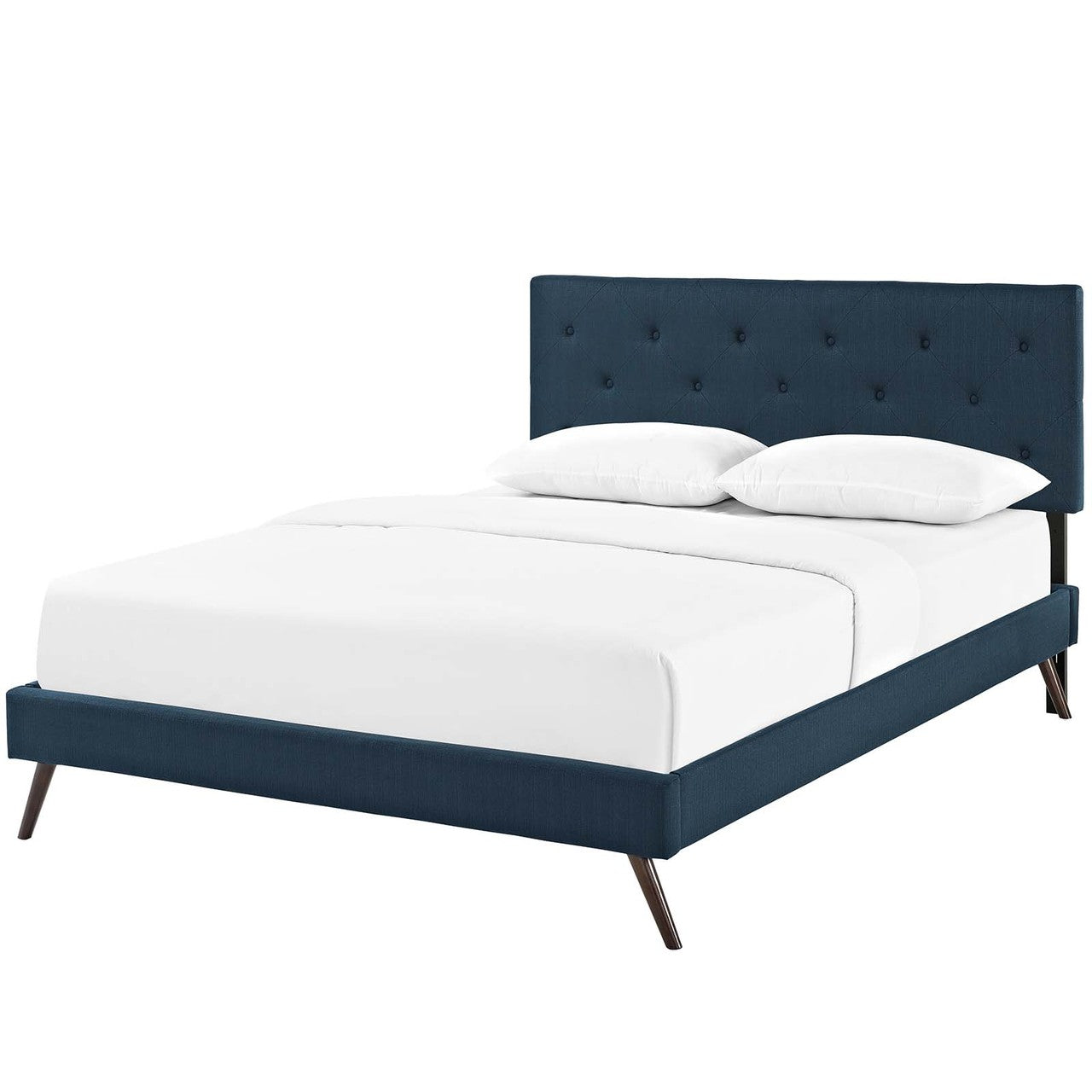 Tarah Queen Fabric Platform Bed with Round Splayed Legs, Queen Size, Fabric, Navy Blue, 14694