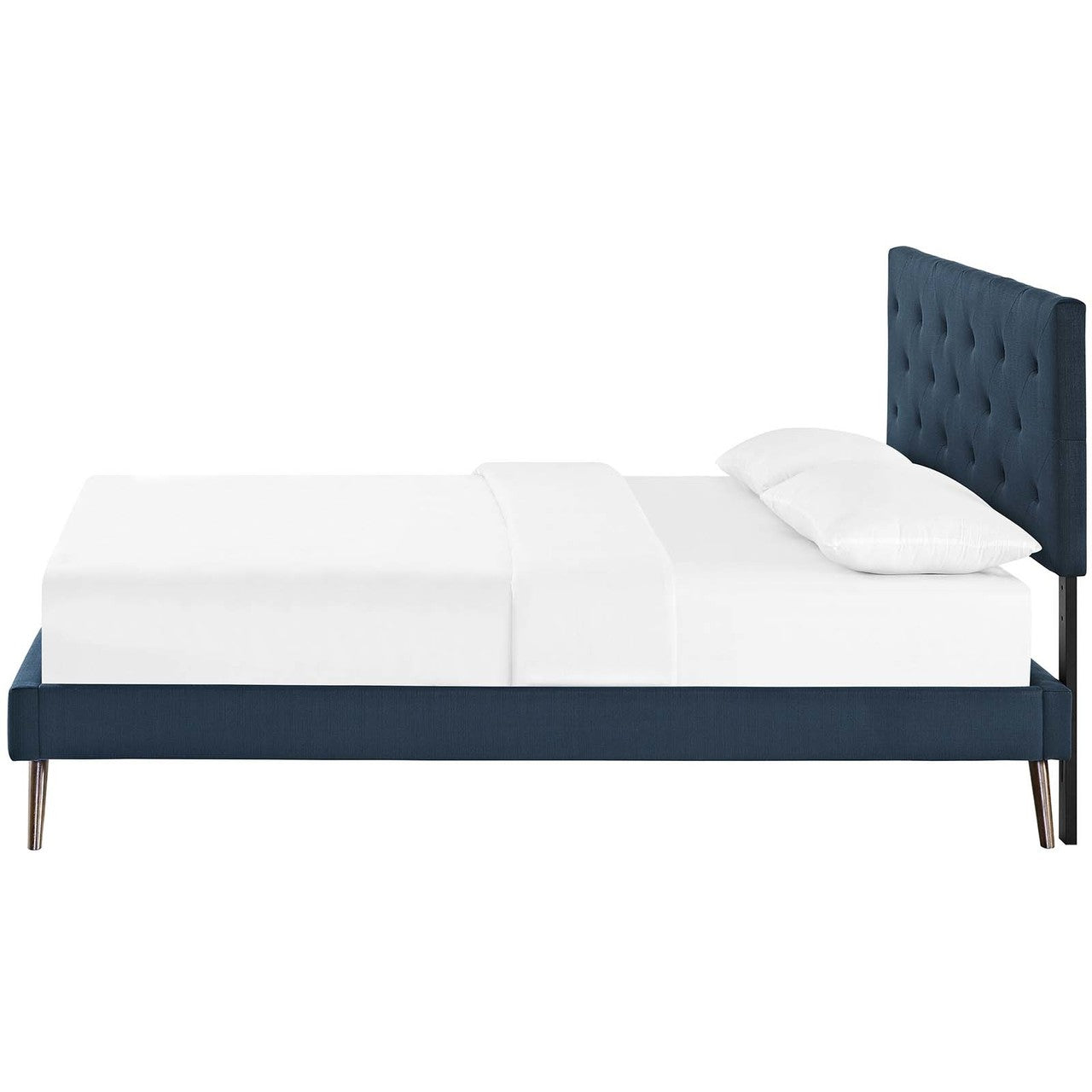 Tarah Queen Fabric Platform Bed with Round Splayed Legs, Queen Size, Fabric, Navy Blue, 14694