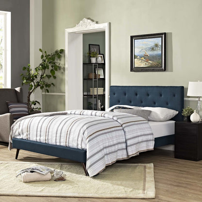 Tarah Queen Fabric Platform Bed with Round Splayed Legs, Queen Size, Fabric, Navy Blue, 14694