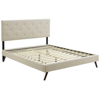 Tarah Queen Fabric Platform Bed with Round Splayed Legs, Queen Size, Fabric, Beige, 14695