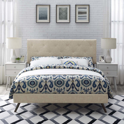Tarah Queen Fabric Platform Bed with Round Splayed Legs, Queen Size, Fabric, Beige, 14695