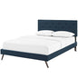 Tarah King Fabric Platform Bed with Round Splayed Legs, King Size, Fabric, Navy Blue, 14699