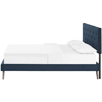 Tarah King Fabric Platform Bed with Round Splayed Legs, King Size, Fabric, Navy Blue, 14699