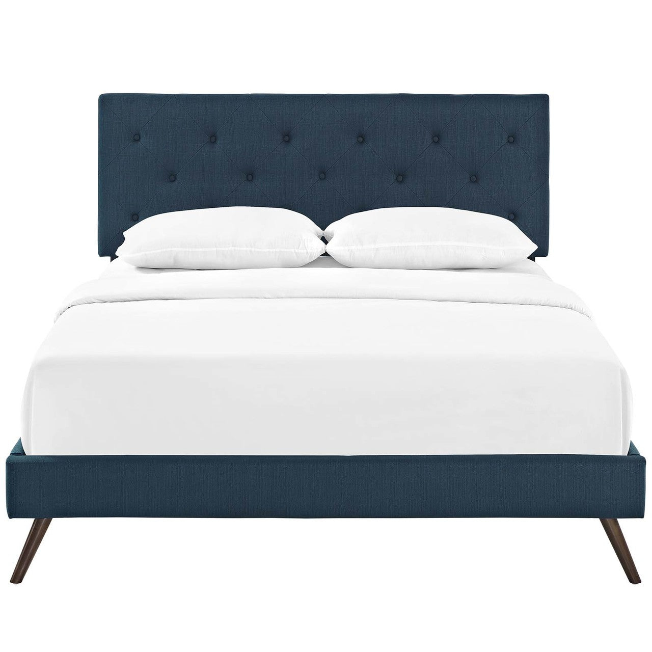 Tarah King Fabric Platform Bed with Round Splayed Legs, King Size, Fabric, Navy Blue, 14699
