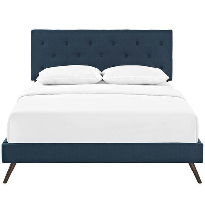 Tarah King Fabric Platform Bed with Round Splayed Legs, King Size, Fabric, Navy Blue, 14699