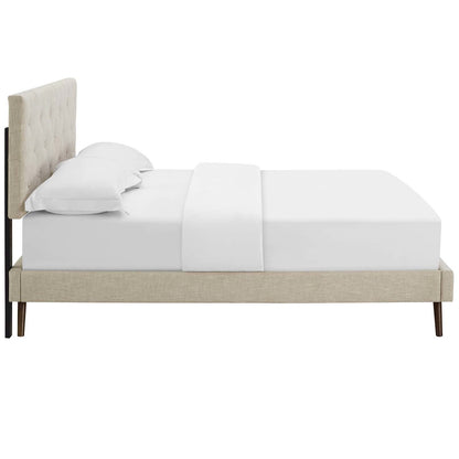 Tarah King Fabric Platform Bed with Round Splayed Legs, King Size, Fabric, Beige, 14700